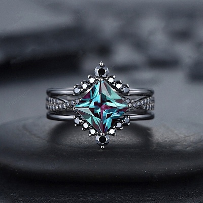 Rhombus Alloy Rhinestone Finger Ring Set for Women PW-WG51C17-03-1