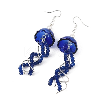 Dyed Natural Malaysia Jade Jellyfish Dangle Earrings for Women EJEW-JE07484-02-1