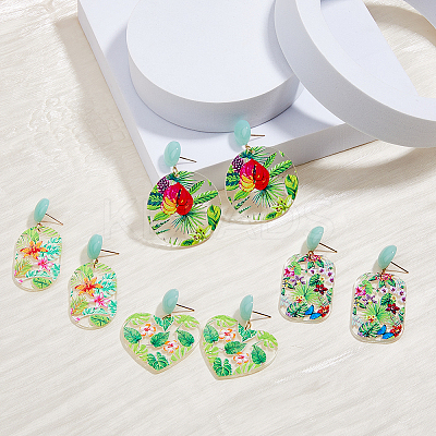 4 Pairs 4 Style Flower Enamel Dangle Stud Earrings EJEW-FI0002-31-1
