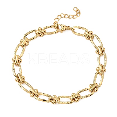 Ion Plating(IP) 304 Stainless Steel Textured Oval Link Chain Bracelets for Women BJEW-B092-08G-02-1
