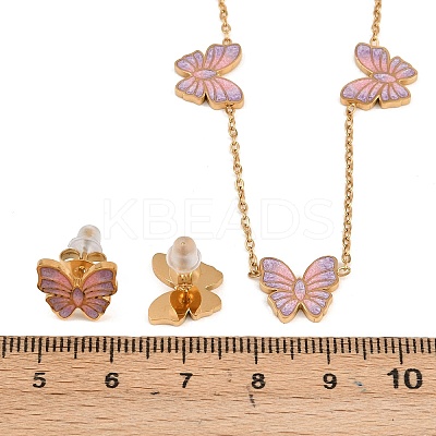 Butterfly 304 Stainless Steel Enamel Necklaces & Stud Earrings Setss for Women SJEW-K003-04G-1
