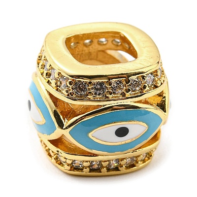 Rack Plating Brass Micro Pave Cubic Zirconia Evil Eye European Beads with Enamel KK-M247-34G-1