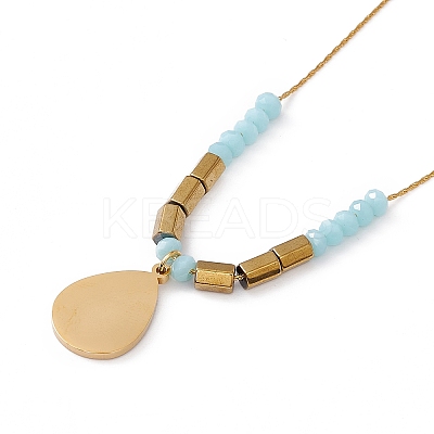 304 Stainless Steel Teardrop with Evil Eye Pendant Necklace for Women LS-NJEW-P269-14G-1