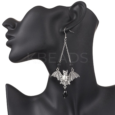 Halloween Bat Tibetan Style Alloy Dangle Earrings EJEW-TA00721-1
