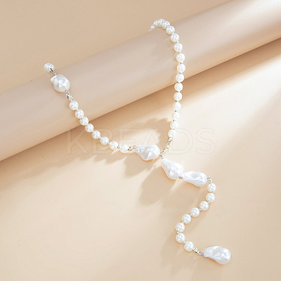 Imitation Pearl & CCB Teardrop Wedding Bridal Backdrop Necklaces for Backless Dress WG70975-01-1
