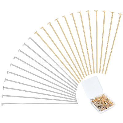 300Pcs 2 Colors 304 Stainless Steel Flat Head Pins STAS-UN0054-07-1