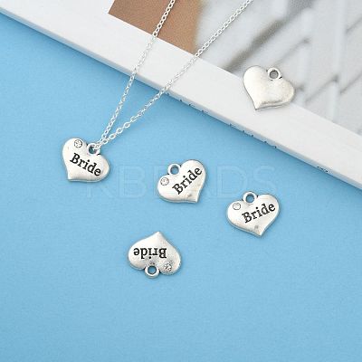 Wedding Theme Antique Silver Tone Tibetan Style Heart with Bride Rhinestone Charms TIBEP-N005-12E-1