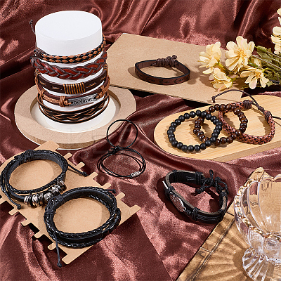 13Pcs 5 Styles PU Imitation Leather Braided Bracelets for Women Men BJEW-CL0001-22-1