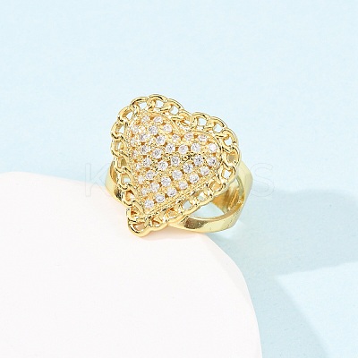 Adjustable Brass Micro Pave Cubic Zirconia Cuff Rings for Women RJEW-B139-08G-01-1