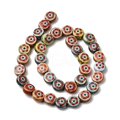 Flat Round Handmade Floral Porcelain Beads PR-CBA03B0-02-1