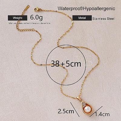 Vintage 304 Stainless Steel & Imitation Pearl Teardrop Pendant Necklaces for Women BR9499-1