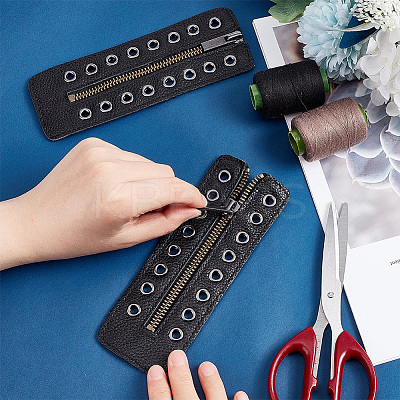 PU Leather Lace-in Boot Zipper Inserts DIY-WH0387-37B-02-1