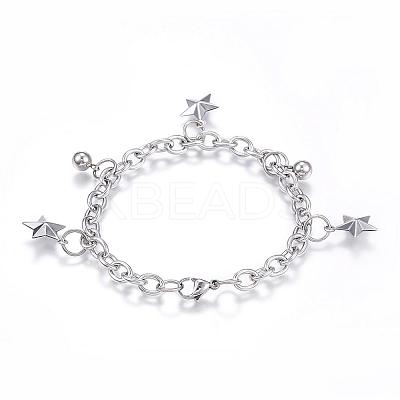 Tarnish Resistant 304 Stainless Steel Charm Bracelets BJEW-G544-28P-1