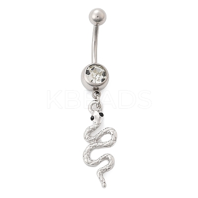 Alloy Rhinestone Snake Curved Barbell Belly Rings LS-AJEW-R007-03P-05-1