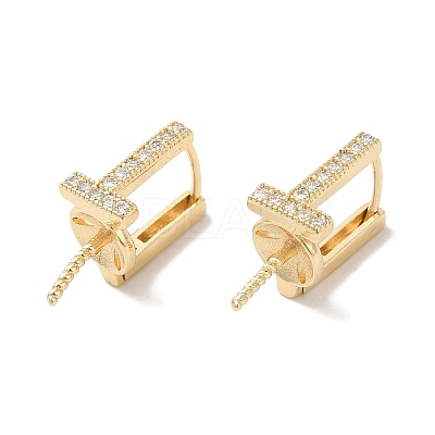 Brass Micro Pave Clear Cubic Zirconia Stud Earring Findings KK-U013-06G-1