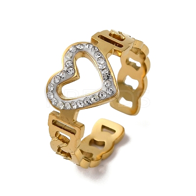 304 Stainless Steel with Rhinestone Adjustable Cuff Rings RJEW-Q020-16G-1