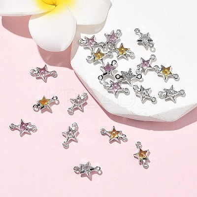 SHEGRACE Brass Pave Cubic Zirconia Star Connector Charms XGRQ2O036-441P-1