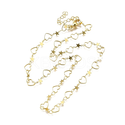 Brass Star Heart Link Chain Necklaces NJEW-M108-30G-1