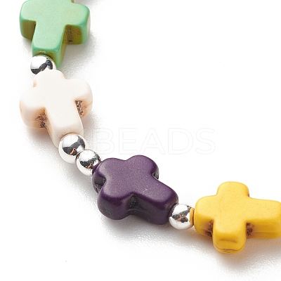 Synthetic Turquoise(Dyed) Cross Beaded Stretch Bracelet BJEW-JB08450-01-1