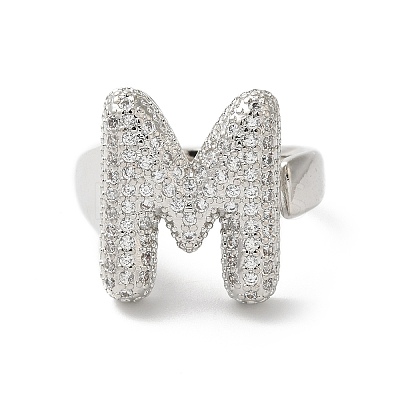 Letter Brass Micro Pave Clear Cubic Zirconia Open Cuff Ring for Women RJEW-N046-03M-P-1