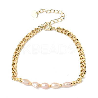 Natural Pearl Beaded Link Bracelets BJEW-A038-02G-1