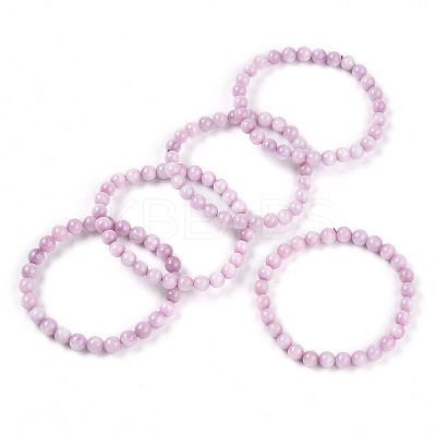 Natural Kunzite Round Beads Stretch Bracelets Women Men BJEW-T022-06A-1