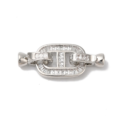 Rack Plating Brass Micro Pave Clear Cubic Zirconia Fold Over Clasps KK-A222-19P-1