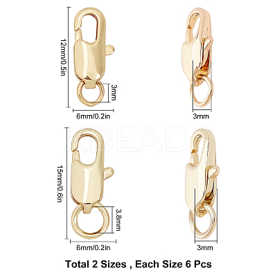 12Pcs 2 Style Brass Lobster Claw Clasps KK-SC0002-26-1