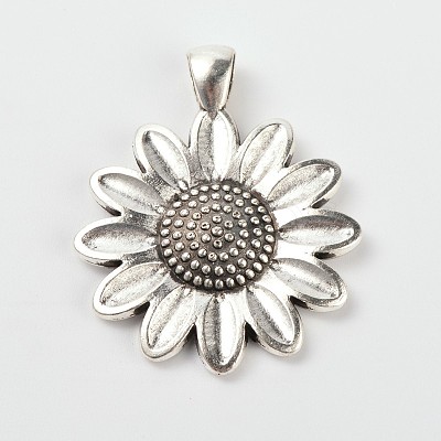 Sun Flower Alloy Pendant Cabochon Settings and Half Round/Dome Clear Glass Cabochons DIY-X0222-AS-1