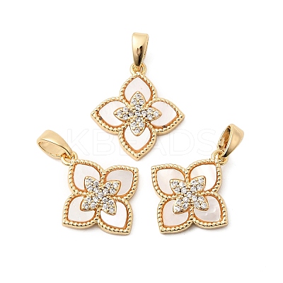 Natural Shell & Clear Cubic Zirconia Pendants KK-G553-13G-1