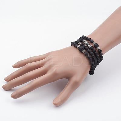 Natural Lava Rock Beaded Wrap Bracelets BJEW-JB02582-1