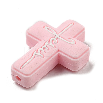 Cross with Word Jesus Silicone Focal Beads SIL-G006-01B-1
