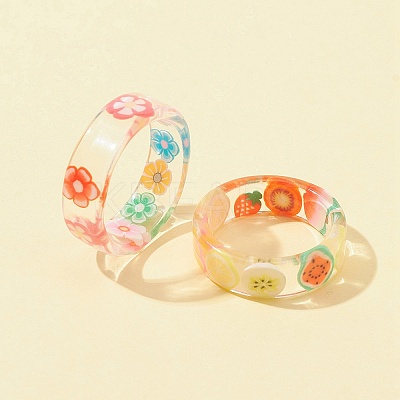 6Pcs 6 Styles Resin Stackable Finger Rings Set for Women RJEW-FS0001-09-1
