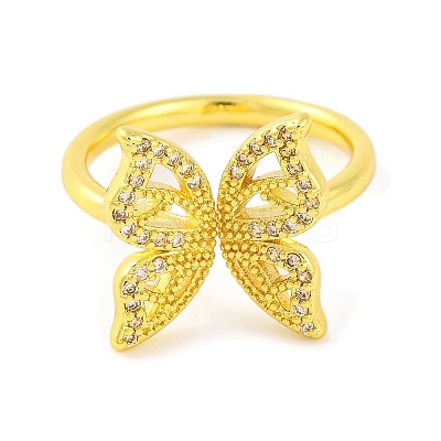 Butterfly Brass Micro Pave Clear Cubic Zirconia Open Cuff Ring for Women RJEW-U003-13G-1