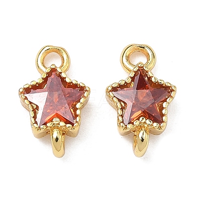 Brass Pave Cubic Zirconia Star Connector Charms KK-P348-08G-06-1