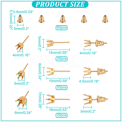 60Pcs 3 Size 304 Stainless Steel Stud Earring Findings STAS-NB0001-76-1