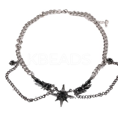 304 Stainless Steel Jet Rhinestone Star with Wings Choker Necklaces for Women FS-WG57FF6-01-1