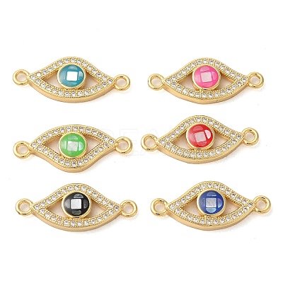 Rack Plating Brass Micro Pave Clear Cubic Zirconia Eye Connector Charms KK-K385-092G-1