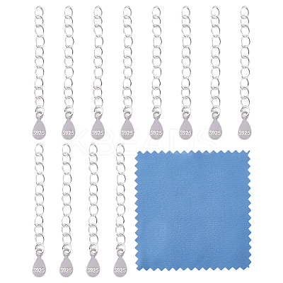 12Pcs 925 Sterling Silver End with Extender Chains and Teardrop Charms STER-GO0001-56-1