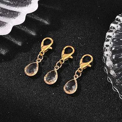 Glass with Brass Faceted Teardrop Pendant Decorations HJEW-JM04030-1