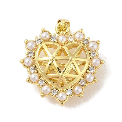Rack Plating Brass Clear Cubic Zirconia ABS Pearl Pendants KK-S380-12G-1