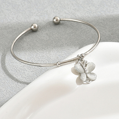 Fashionable Butterfly Alloy with Synthetic Cat Eye Stone Charm Bangles IE9770-1