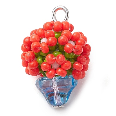 Beaded Flower Potted Charms PALLOY-MZ00446-01-1