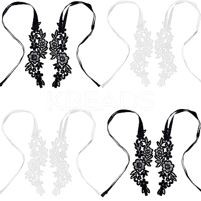 4 Pairs 2 Colors Nylon Embroidery Lace Anklet with Toe Ring AJEW-CP0007-42-1