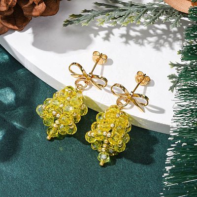 Christmas Bell Brass Dangle Stud Earrings EJEW-MZ00495-03-1