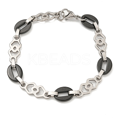 Two Tone 201 Stainless Steel Oval & Rhombus Link Chain Bracelet BJEW-B078-19BP-1