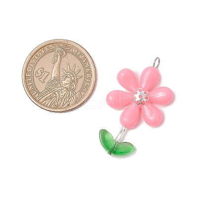 Opaque Acrylic Flower Beads with Iron Bead Caps and 304 Stainless Steel Flat Head Pins and Spray Painted Transparent Glass Beads Pendants PALLOY-JF03617-02-1