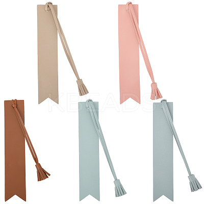 5Pcs 5 Colors PU Leather Tassel Bookmark AJEW-GF0011-83-1