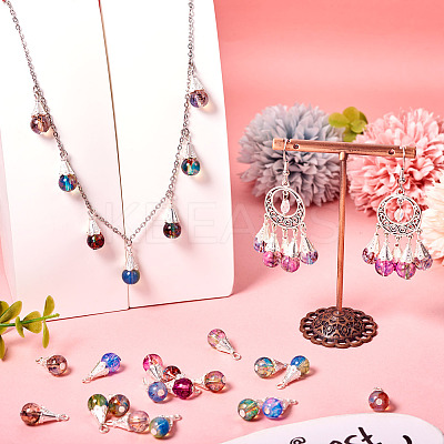 64Pcs 8 Styles Glass & Alloy Pendants PALLOY-TA00177-1