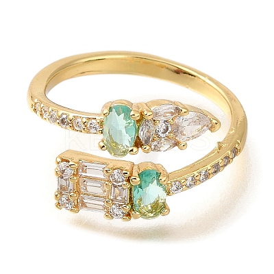 Rack Plating Brass Micro Pave Cubic Zirconia Open Cuff Rings for Women RJEW-M022-37G-1